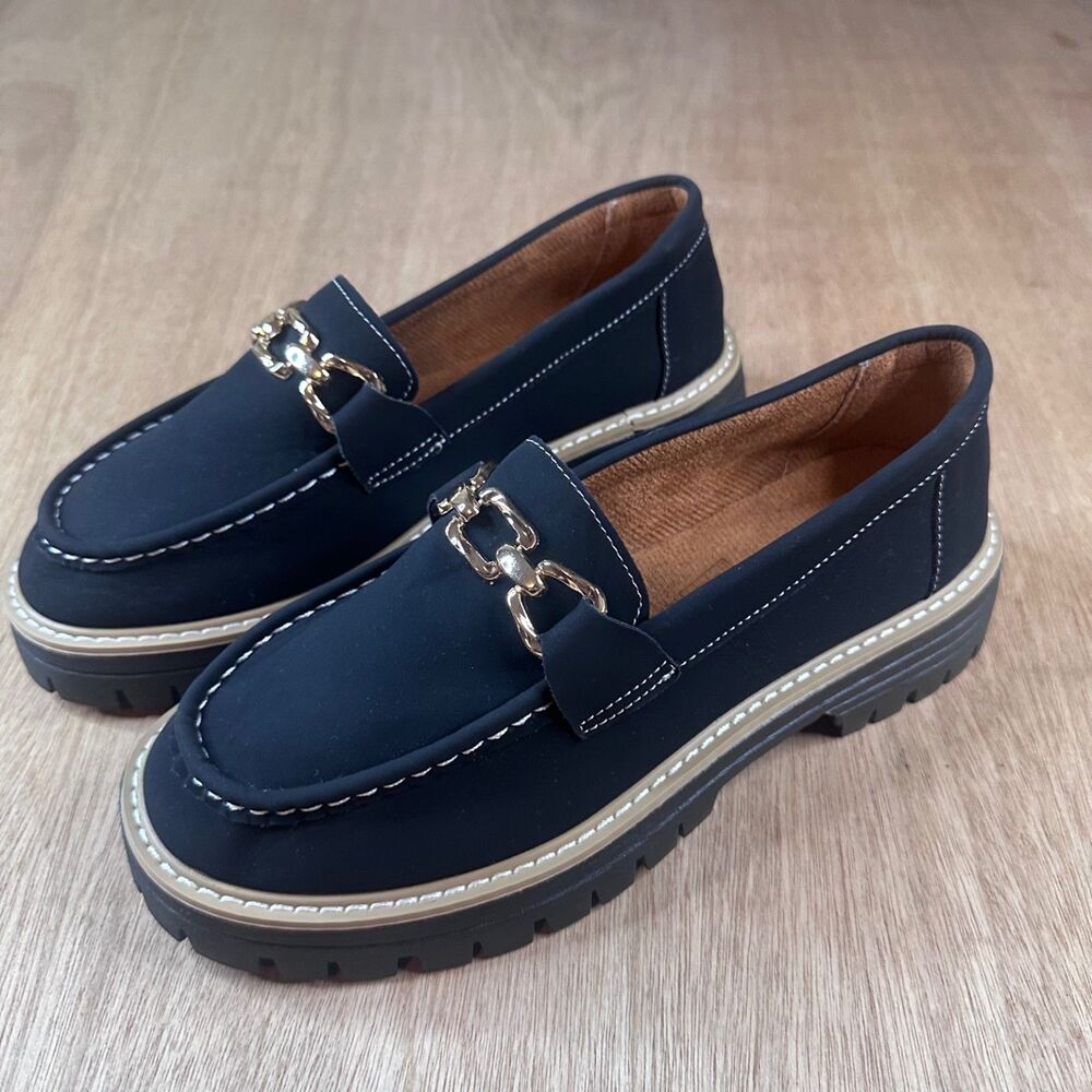 Chunky Black Chain-Accent Lightweight Summer Loafers Size EU 40, Serra Brand